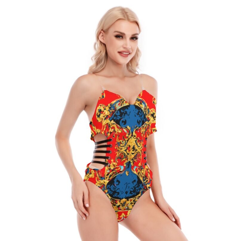 fullbreedcustom  Print Women's Tube Top Bodysuit With Side Black Straps - Image 2