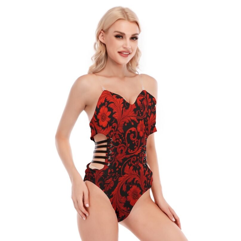 bellabreed Print Women's Tube Top Bodysuit With Side Black Straps - Image 2