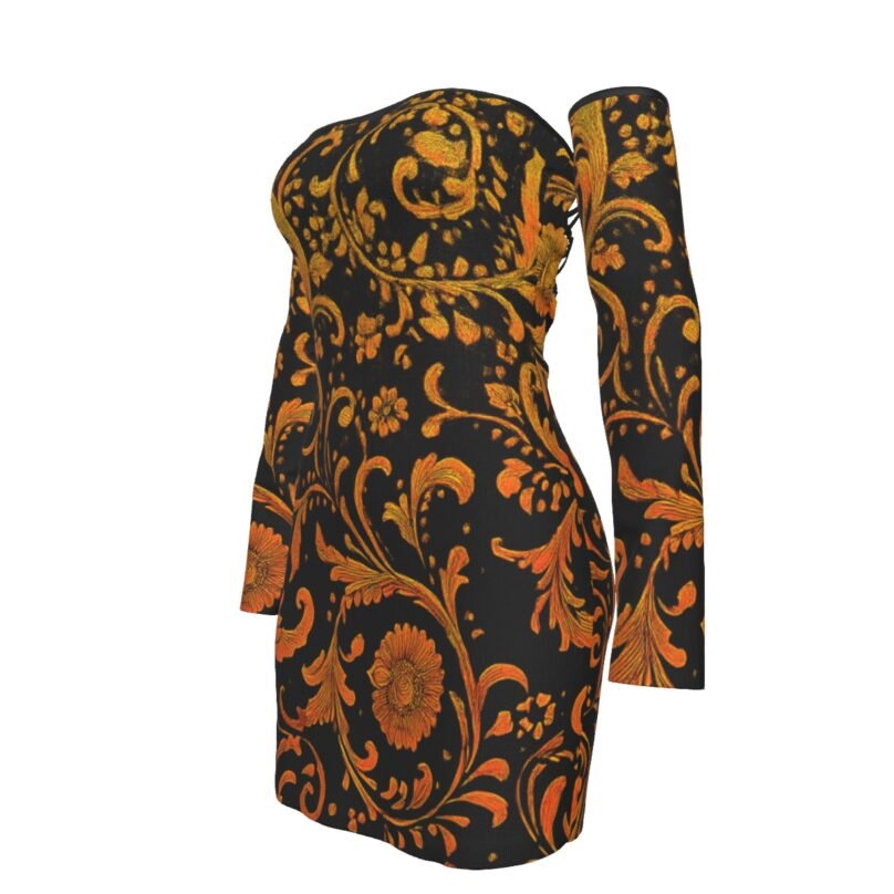 All-Over Print Women's Off-shoulder Back Lace-up Dress - Image 4