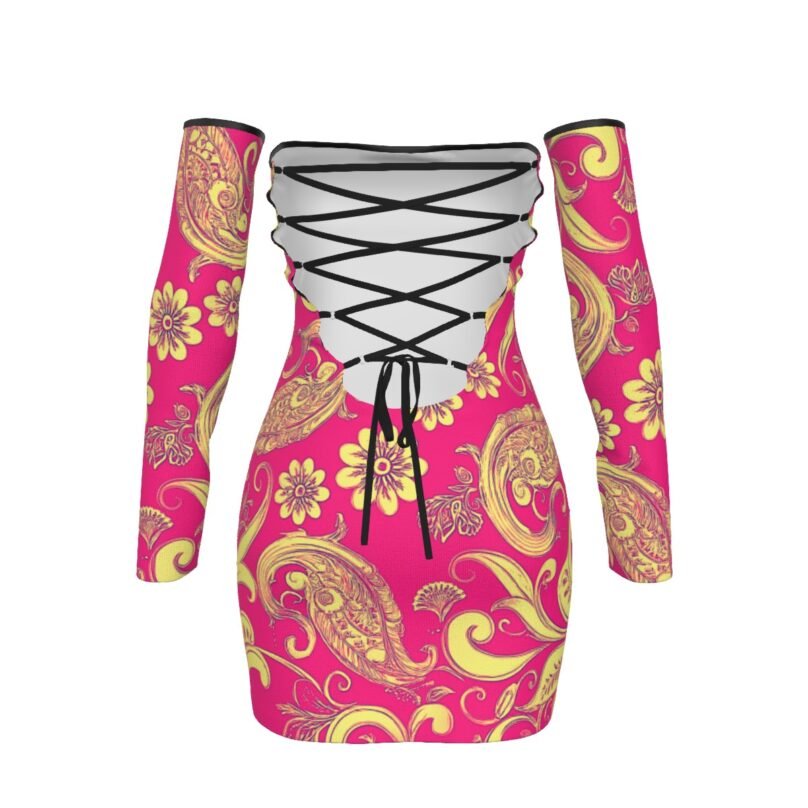 All-Over Print Women's Off-shoulder Back Lace-up Dress - Image 4