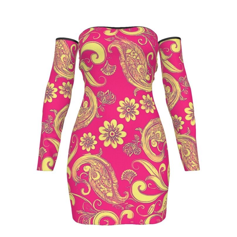 All-Over Print Women's Off-shoulder Back Lace-up Dress - Image 3