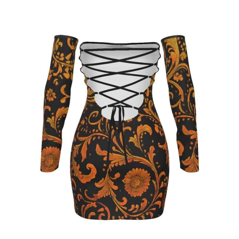 All-Over Print Women's Off-shoulder Back Lace-up Dress - Image 2