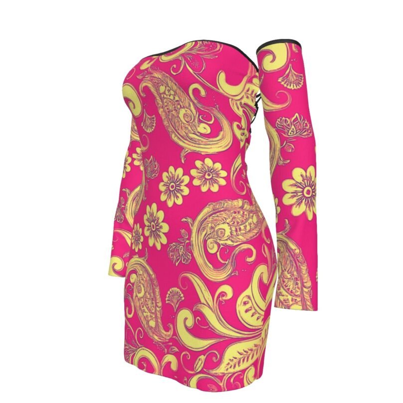 All-Over Print Women's Off-shoulder Back Lace-up Dress - Image 2