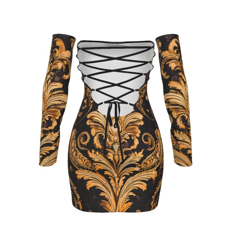 fullbreedcustom Print Women's Off-shoulder Back Lace-up Dress - Image 2
