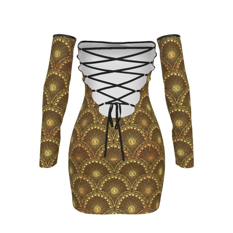 fullbreedcustom Print Women's Off-shoulder Back Lace-up Dress - Image 2